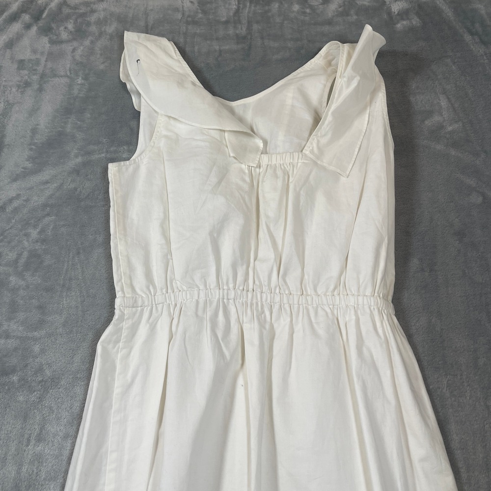 J.Crew Dress Size 4 White Ruffle V-Neck Cotton Fit and Flare Sleeveless Summer - Picture 7 of 7